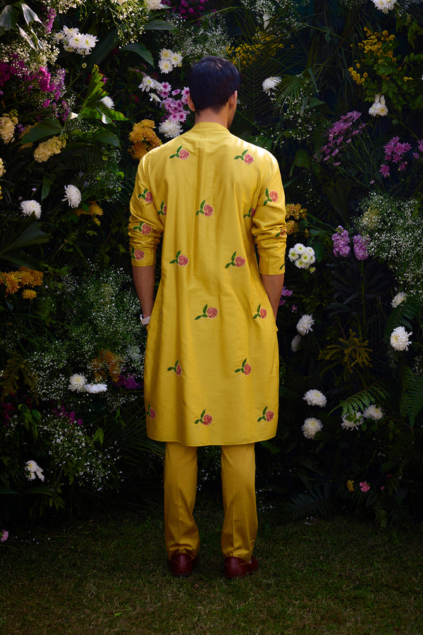 Golden Yellow Kurta & Waistcoat Set