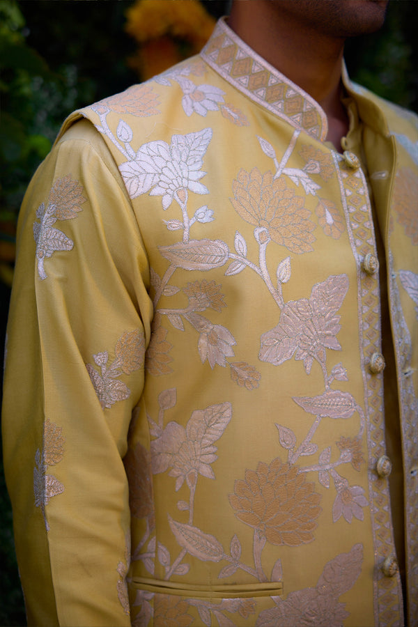 Lemon Yellow Kurta & Waistcoat Set