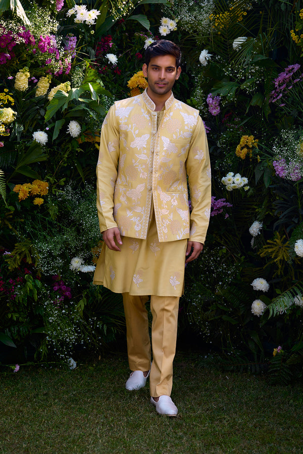 Lemon Yellow Kurta & Waistcoat Set