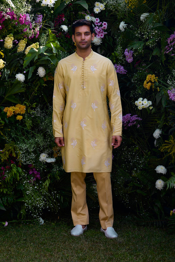 Lemon Yellow Kurta & Waistcoat Set