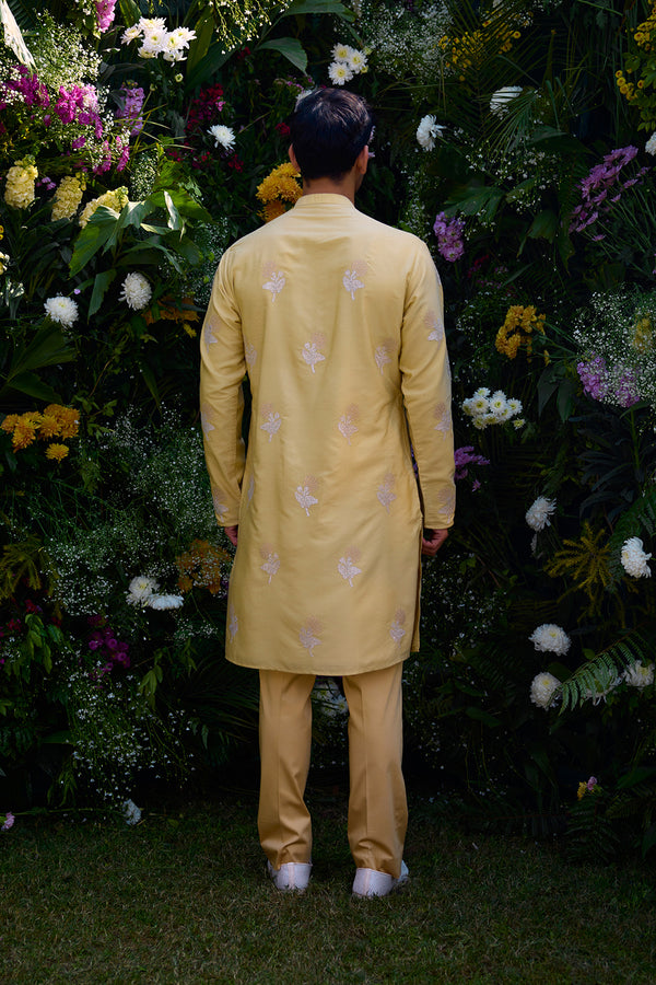 Lemon Yellow Kurta & Waistcoat Set