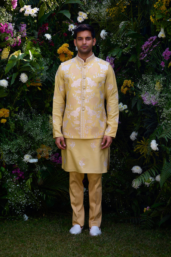 Lemon Yellow Kurta & Waistcoat Set