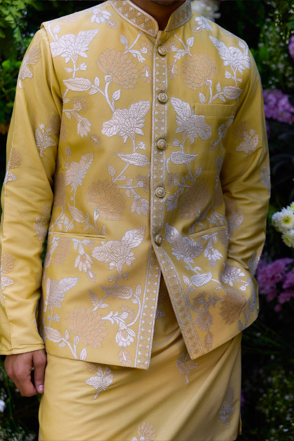 Lemon Yellow Kurta & Waistcoat Set