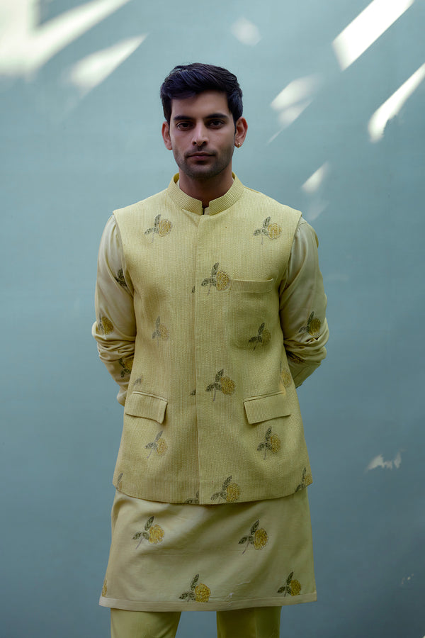 Canary Yellow Waistcoat & Kurta Set