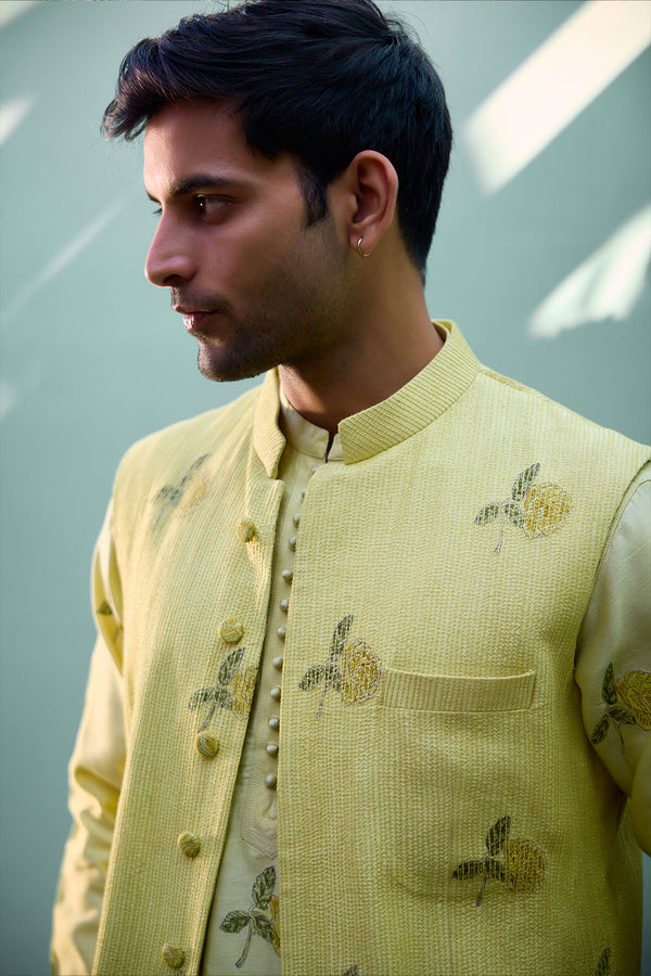 Canary Yellow Waistcoat & Kurta Set