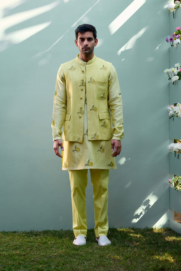 Canary Yellow Waistcoat & Kurta Set