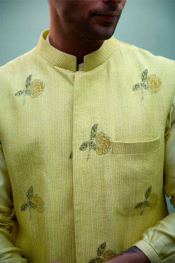 Canary Yellow Waistcoat & Kurta Set