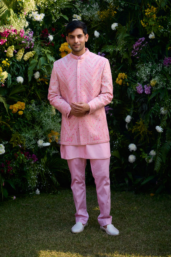 Coral Pink Kurta & Bandhgala Set