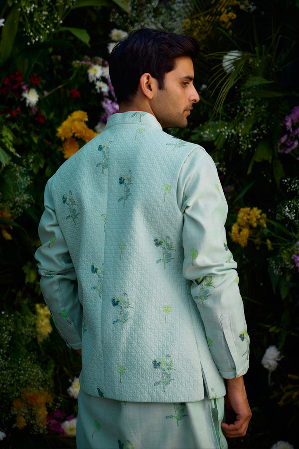 Aqua Blue Kurta & Waistcoat Set