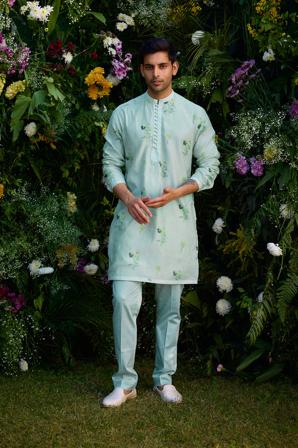 Aqua Blue Kurta & Waistcoat Set