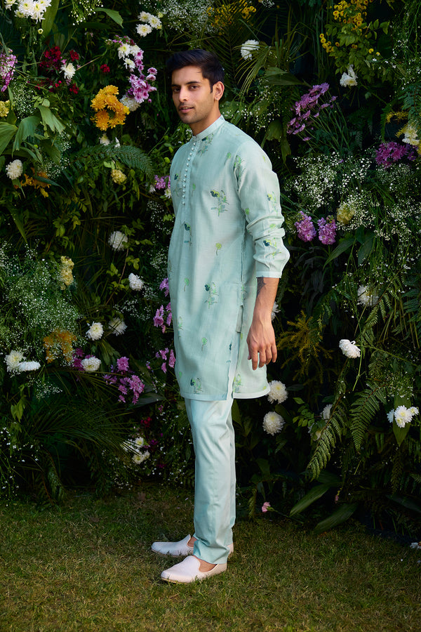 Aqua Blue Kurta & Waistcoat Set