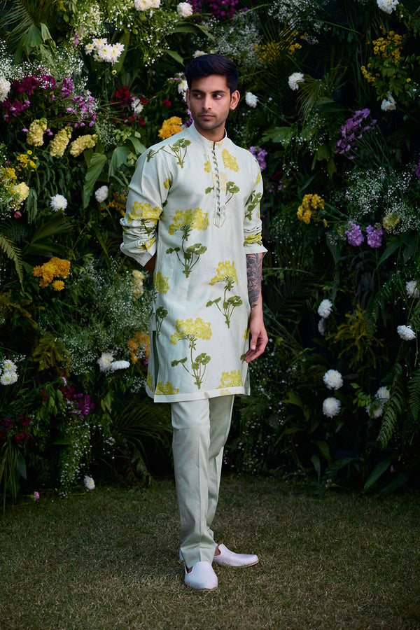 Mist Green Kurta & Waistcoat Set