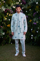 Illusion Blue Kurta & Waistcoat Set