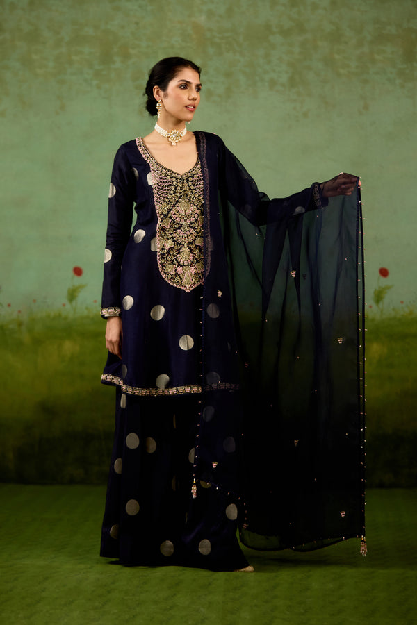 Navy Blue Kurta Sharara Set