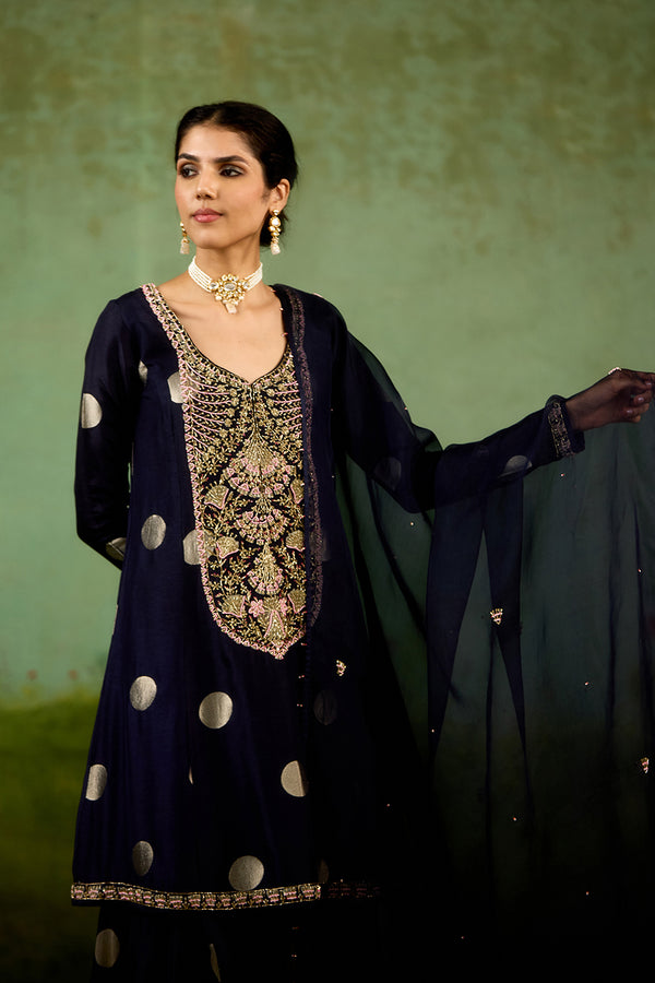 Navy Blue Kurta Sharara Set