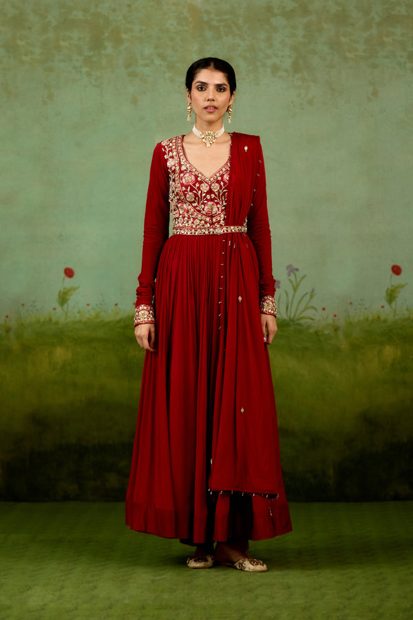 Maroon Anarkali Set
