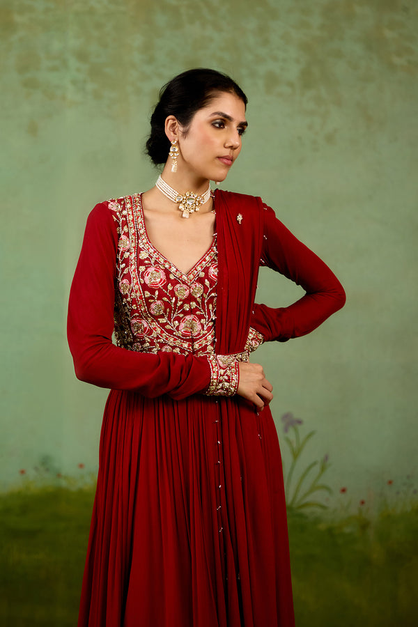 Maroon Anarkali Set