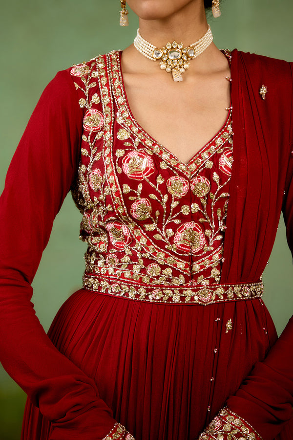 Maroon Anarkali Set