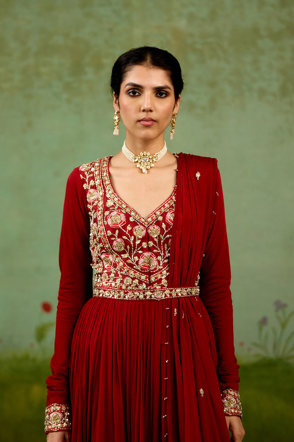 Maroon Anarkali Set