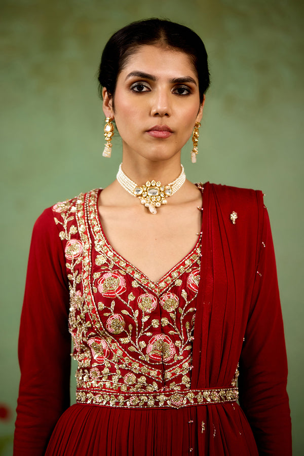 Maroon Anarkali Set