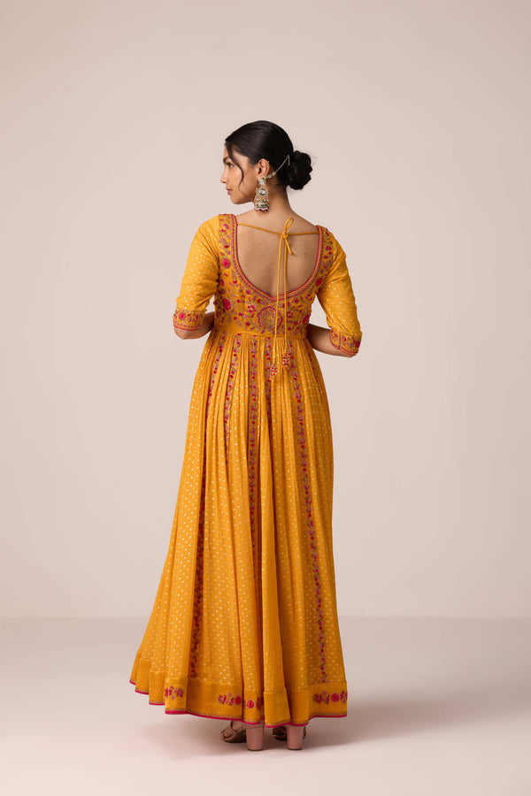 Mustard yellow dori embroidered anarkali set