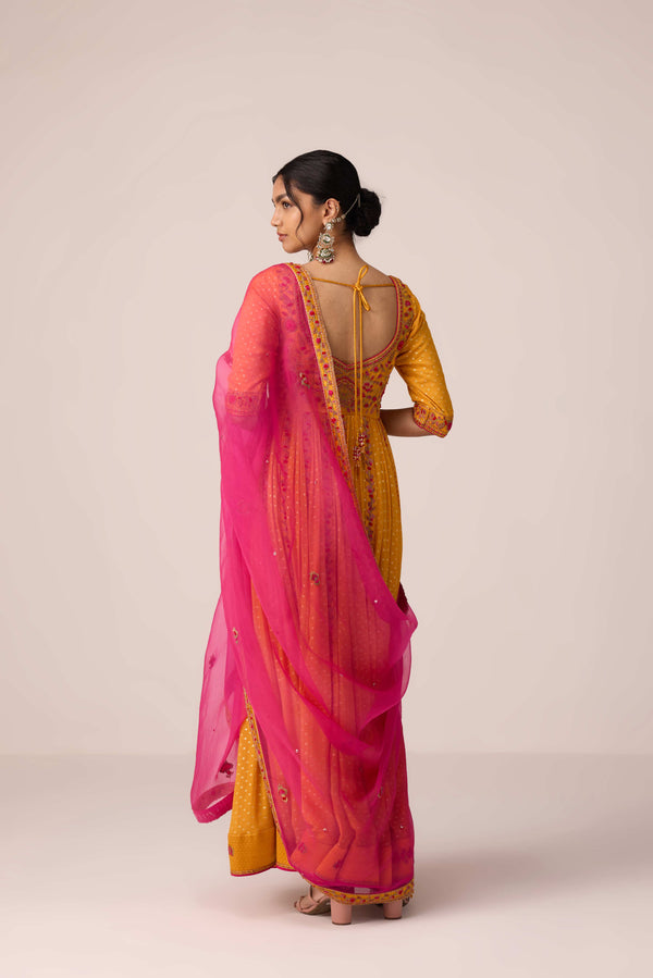 Mustard yellow dori embroidered anarkali set