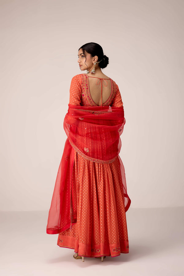 Rust orange dori embroidered anarkali set