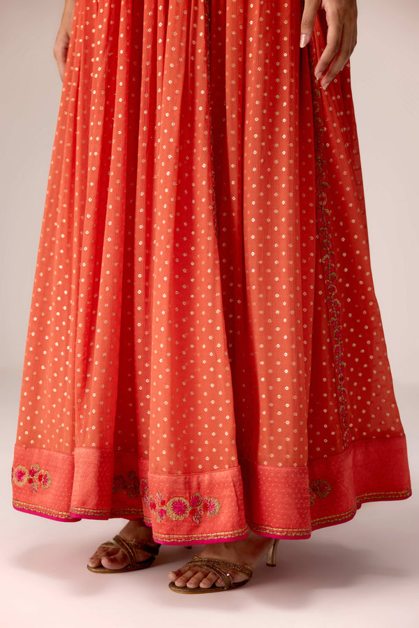 Rust orange dori embroidered anarkali set