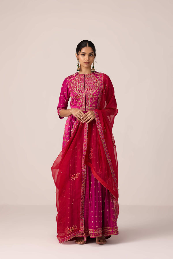 Grape wine pink dori embroidered anarkali set