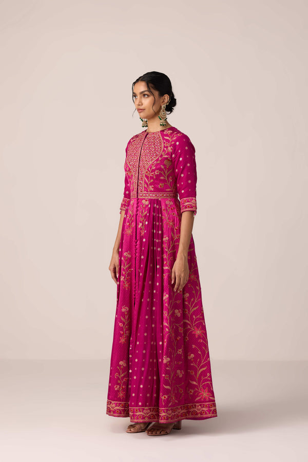 Grape wine pink dori embroidered anarkali set