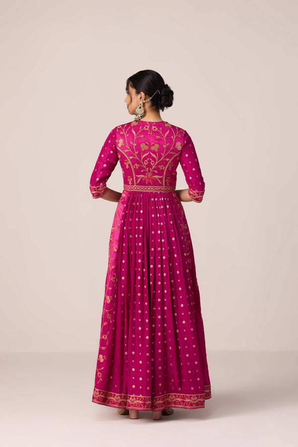 Grape wine pink dori embroidered anarkali set