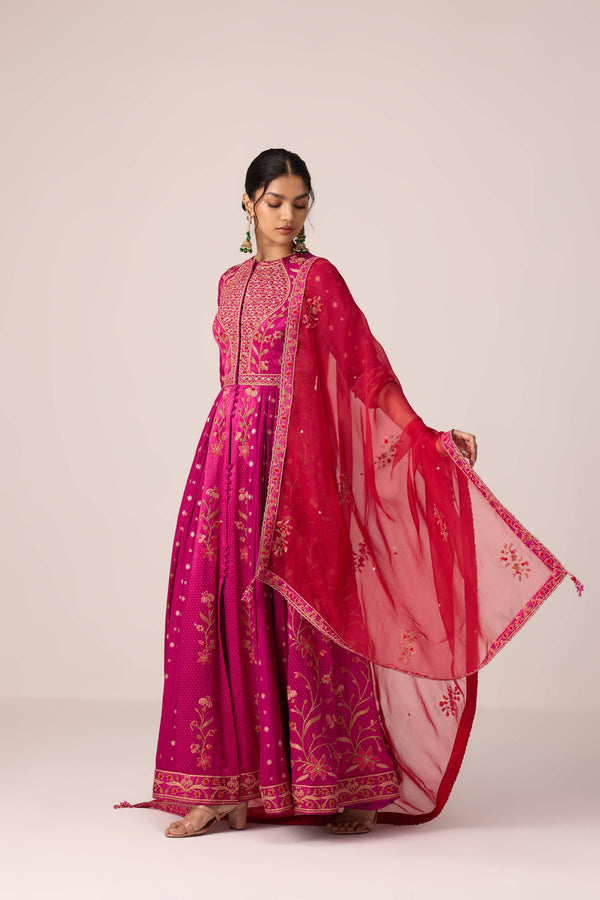Grape wine pink dori embroidered anarkali set