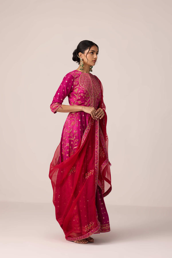 Grape wine pink dori embroidered anarkali set