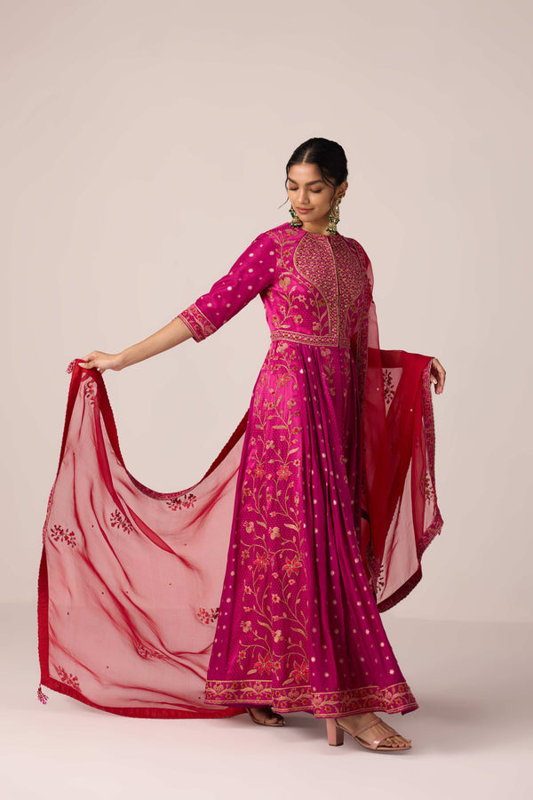 Grape wine pink dori embroidered anarkali set
