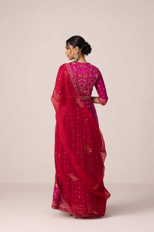 Grape wine pink dori embroidered anarkali set