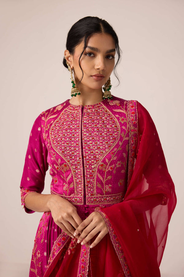 Grape wine pink dori embroidered anarkali set