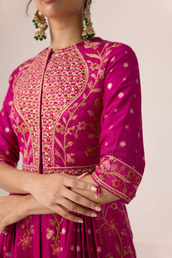 Grape wine pink dori embroidered anarkali set