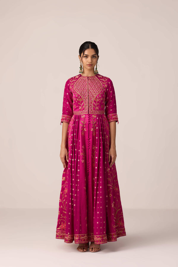 Grape wine pink dori embroidered anarkali set