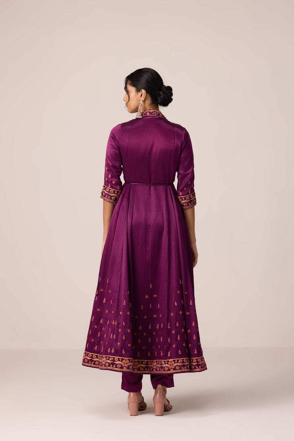 Purple wine dori embroidered angrakha pants set