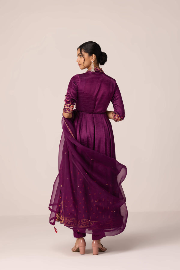 Purple wine dori embroidered angrakha pants set
