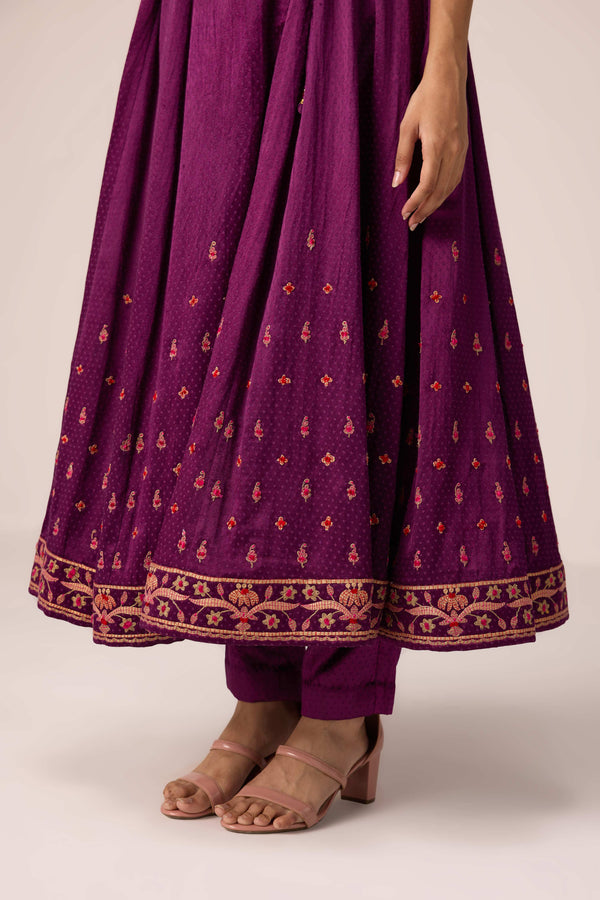 Purple wine dori embroidered angrakha pants set