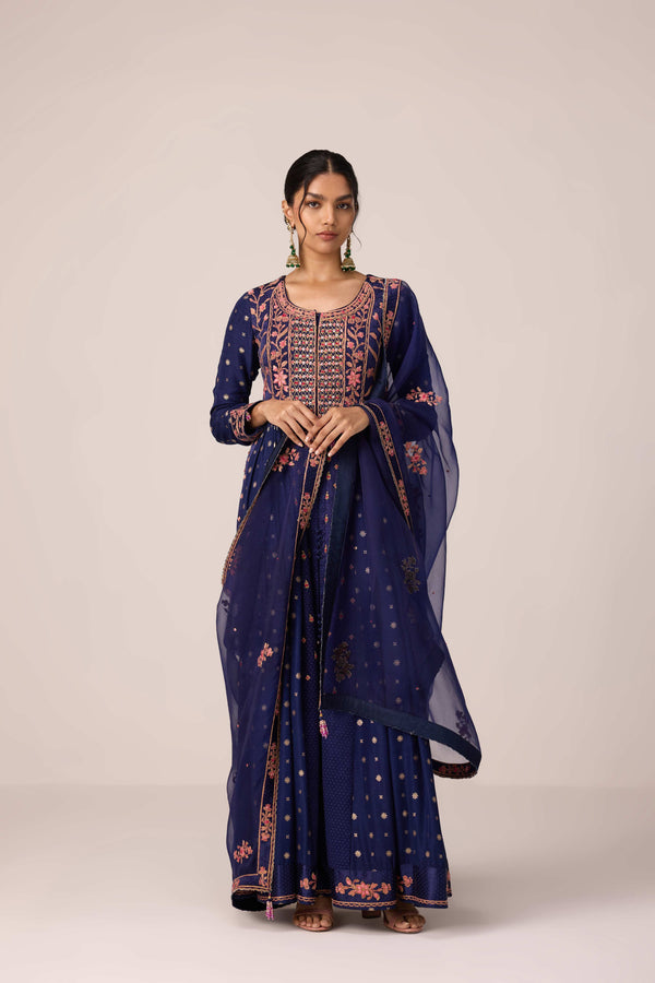 Navy blue dori embroidered anarkali set