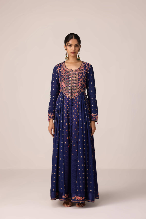 Navy blue dori embroidered anarkali set