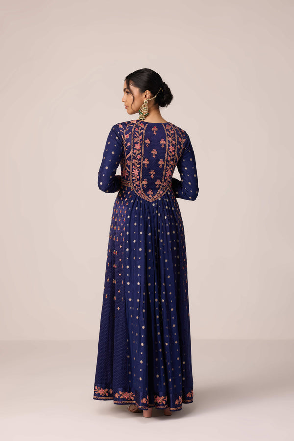 Navy blue dori embroidered anarkali set