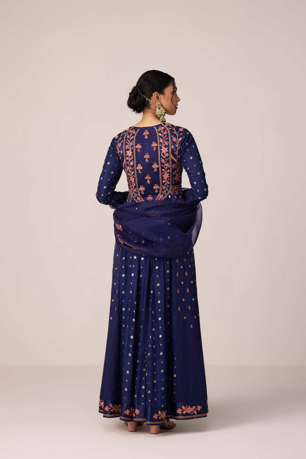 Navy blue dori embroidered anarkali set
