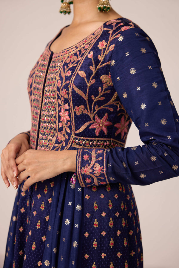 Navy blue dori embroidered anarkali set