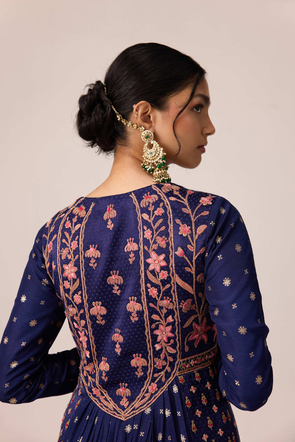 Navy blue dori embroidered anarkali set