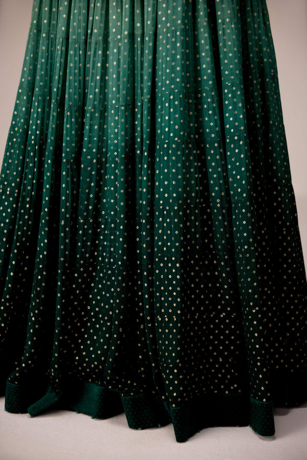 Dark green thread embroidered kurta skirt set