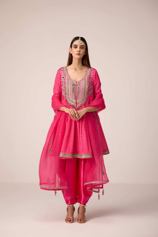 Pink thread embroidered kurta dhoti set