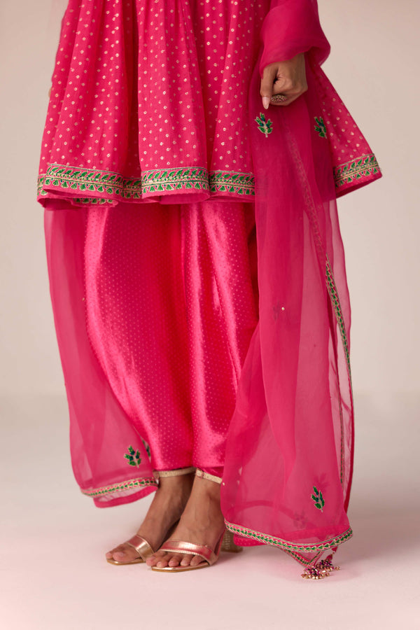 Pink thread embroidered kurta dhoti set
